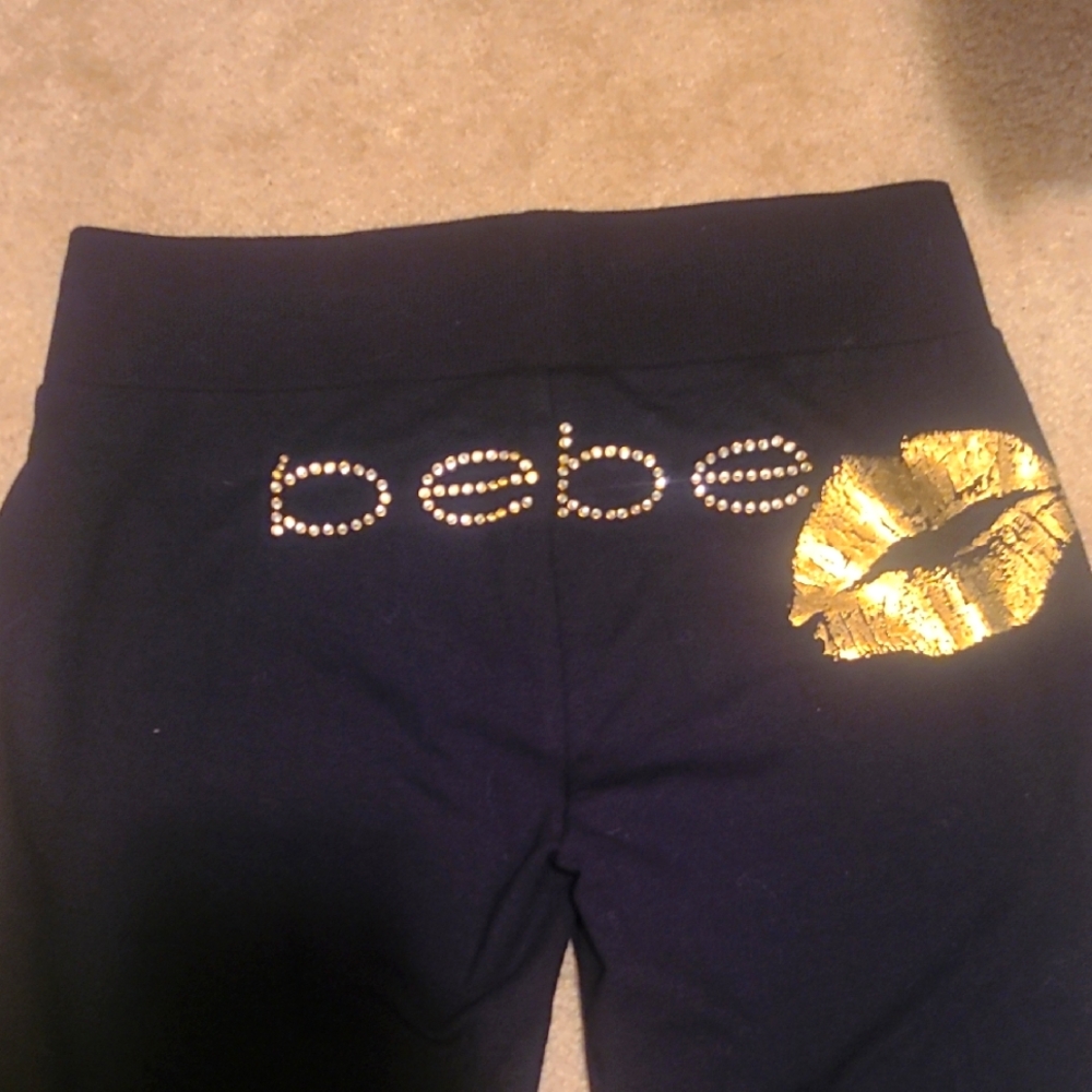 Bebe Black Drawstring Sweatpants With Gold Rhinst… - image 1